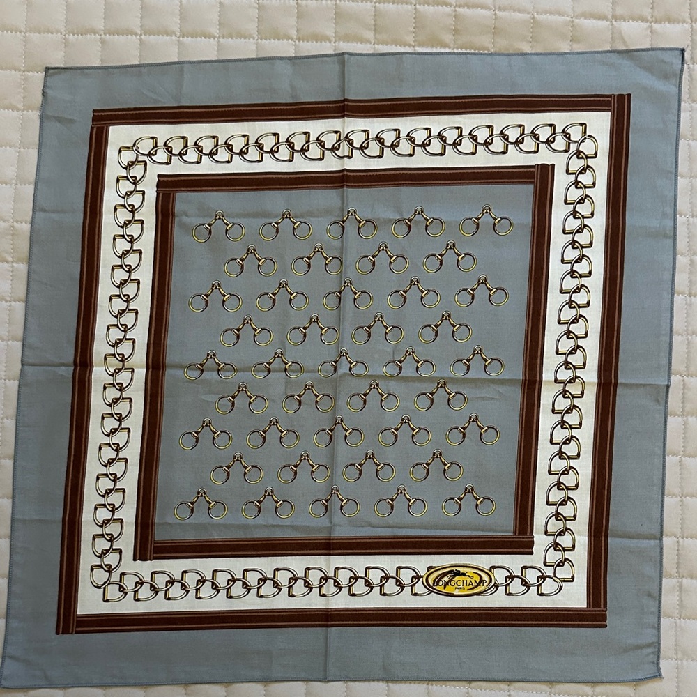 Vintage Longchamp handkerchief featuring a gold chain print. - Picture 1 of 5